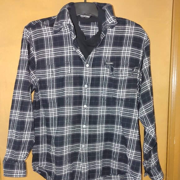 Authentic BALENCIAGA Men's Long Sleeves Flanel Shirt Size M Used